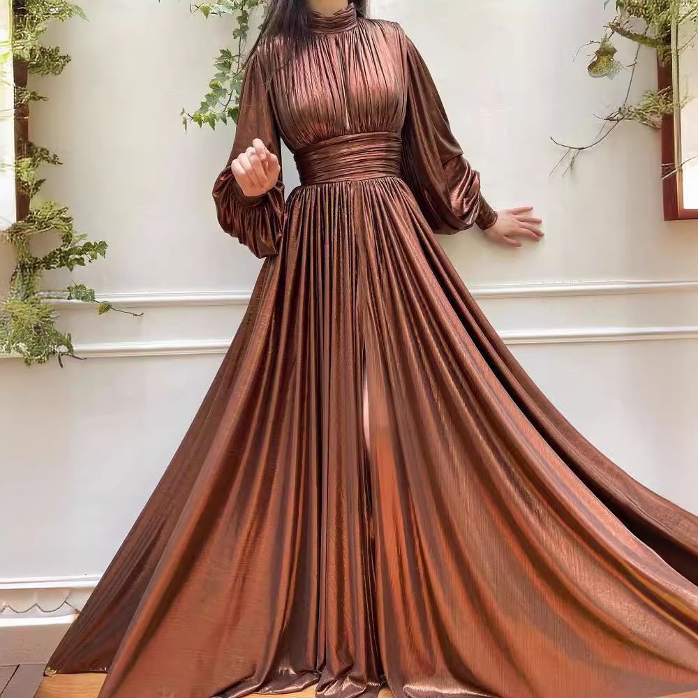 New 2025 Spring and Summer Trendy Colors Folding Waist Hanging Neck Big Swing Sexy Avocado Green Dress Long Skirt for Women