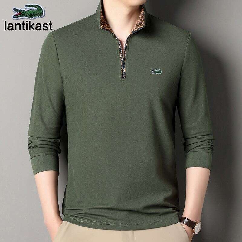 Noble Crocodile Genuine Autumn Winter New Long Sleeve Polo designer handbag Men's Turn-down Collar Base Shirt High-end Casual Top