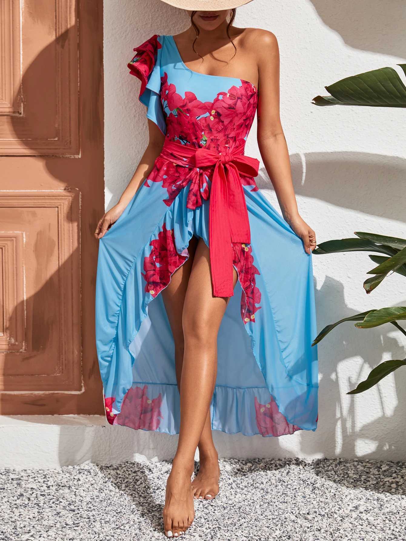 Sexy One Piece Swimsuit 2025 Sexy Ruffle Swimwear Women Swimsuit Floral Print Bathing Suit Beachwear V-Neck Monokini Swim SuitW251113