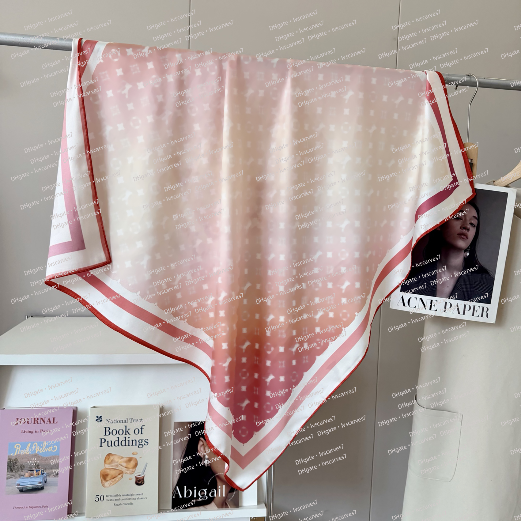 M79859 Women designer silk scarf tie Fashion Brand designer 90cm bag silk square scarf Head wrap 100% silk Scarves With Tags Easy to match Size 90*90CM