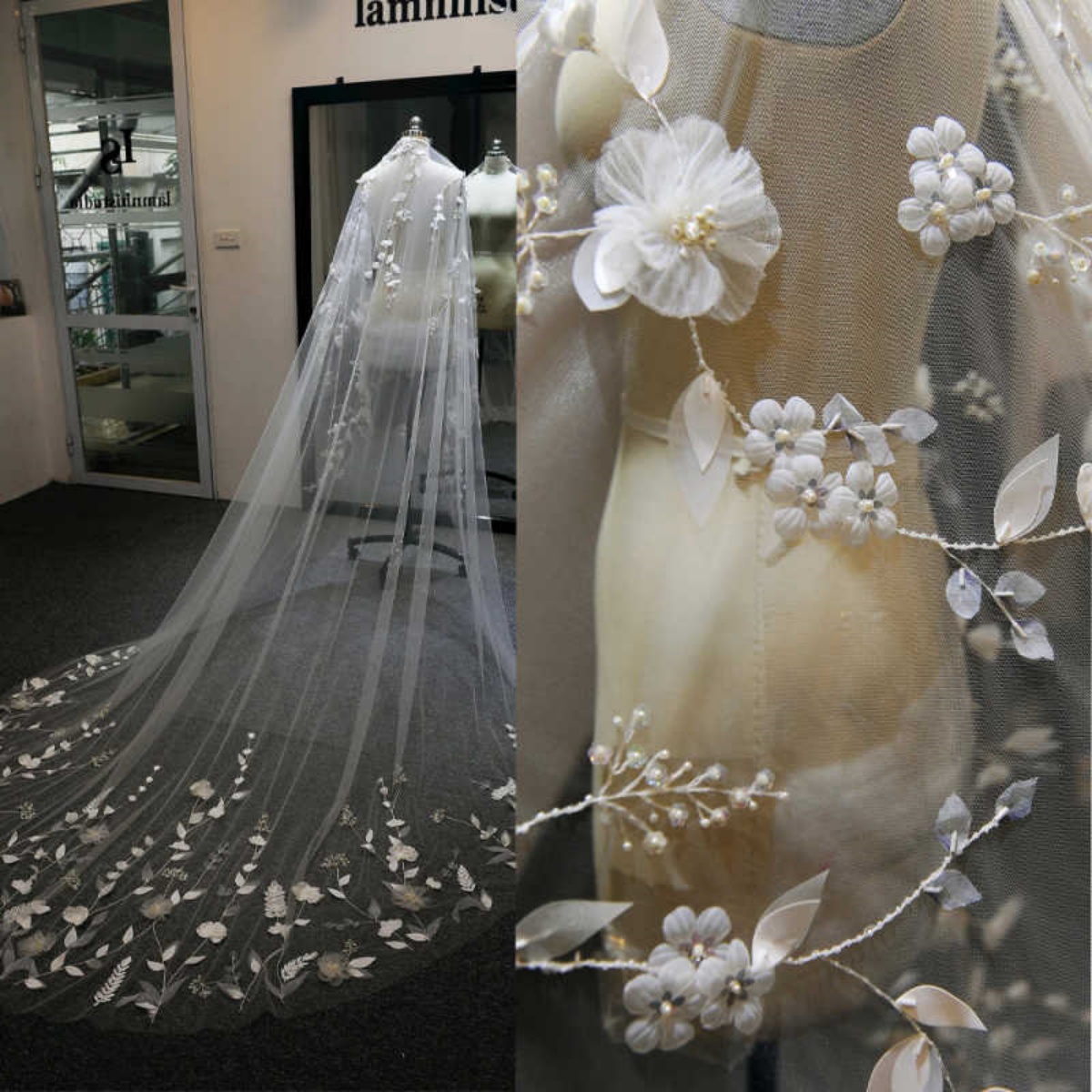 Elegante Velo Da Sposa 3M Lungo Cattedrale Velo Da Sposa Pizzo Fiori 3D Velo Sposa Velos De Novia Accessori Da Sposa Personalizzati-image