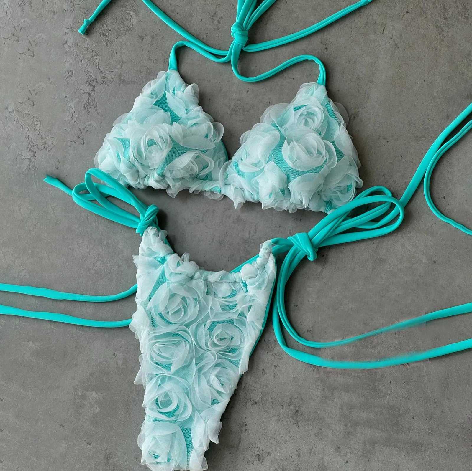 2025 Bandeau Biquini Sexy Bikini Women Swimsuit Push Up Swimwear Female Strappy Bathing Suit Floral Bodysuit Beachwear Swim SuitW251113