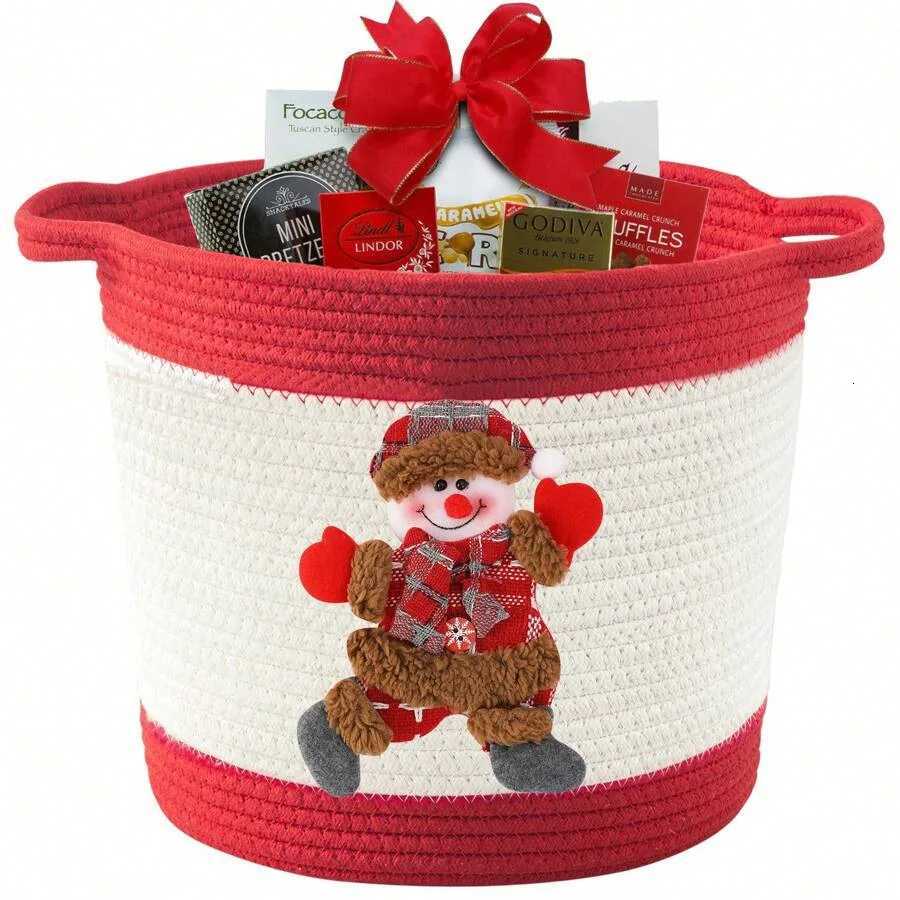 Christmas Handwoven Storage Basket - Storage Organizer for Christmas Supplies - Decorative Bowknot DesignMulti-Purpose Bin Y251113