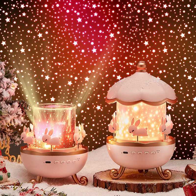 Starry Sky Projection Small Night Light Carousel Horse Remote Control Bluetooth Audio Cute Creative Birthday Gifts Bedside Lamps M251113