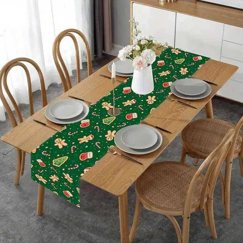 Christmas Gingerbread Man and Candy Cane Green Table Decoration Table Flag Independence Day Warm Farmhouse Table Decoration Christmas Deco Y251113