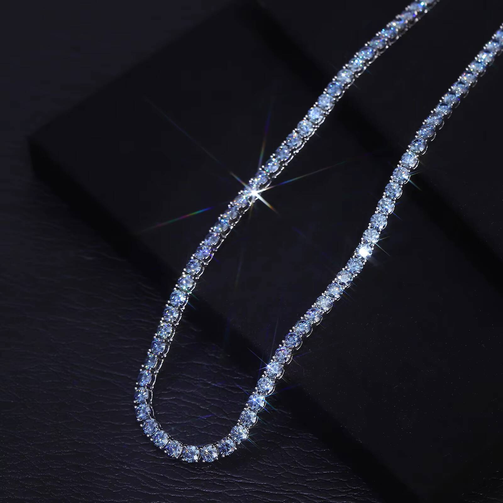 Hip Hop Classic Factory Price Top Quality 18K 14K 10K 5mm Blue Moissanite Diamond Tennis Chain Solid Gold Jewelry for Women Men