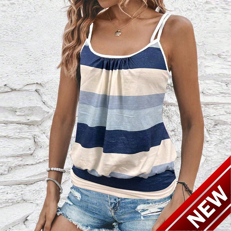 Womens clothing 2025 summer vacation style camisole top striped vest