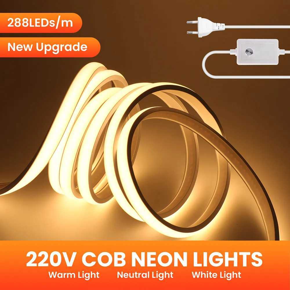 Dimmable COB LED Neon Strip Light 220V Dimmer Switch Power Kit High Density 288 LEDs Linear Lighting IP68 Waterproof Flex Ribbon W251112
