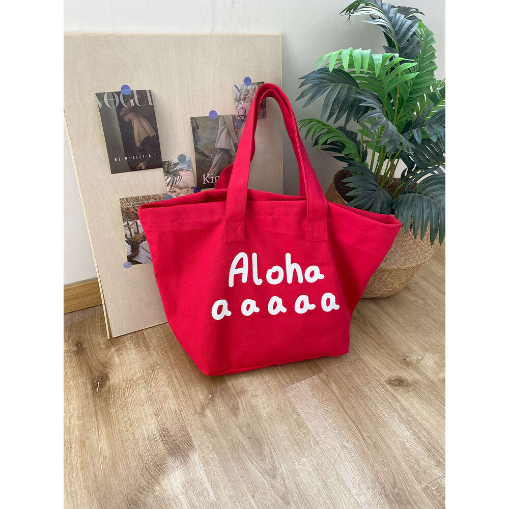 Red canvas large capacity single shoulder handbag, school commuting bag, minimalist cloth bag