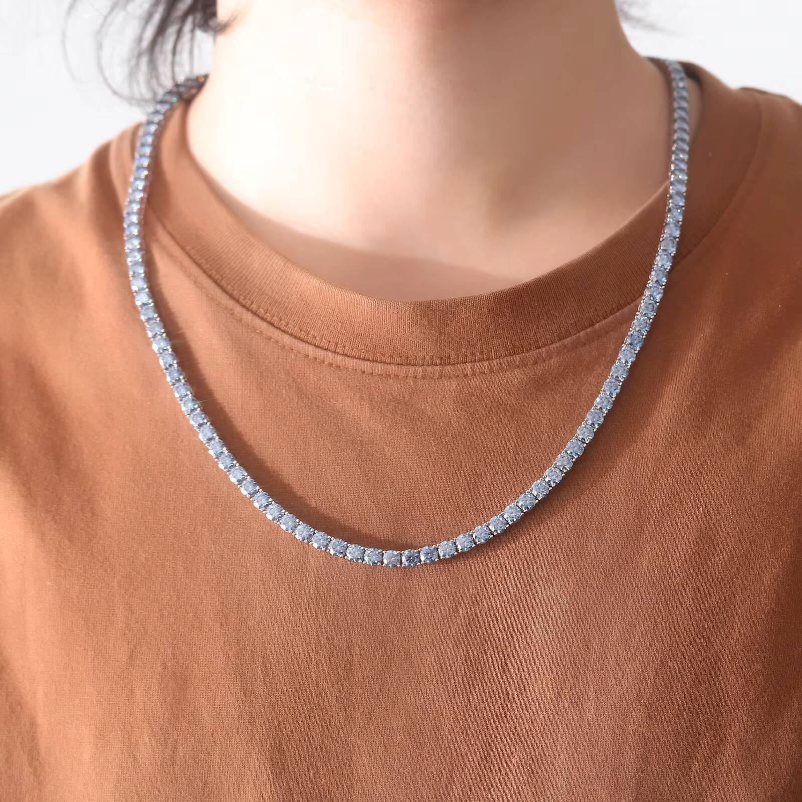 Hip Hop Classic Factory Price Top Quality 18K 14K 10K 5mm Blue Moissanite Diamond Tennis Chain Solid Gold Jewelry for Women Men