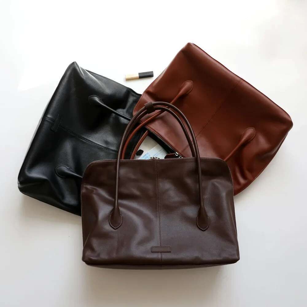 New Genuine Leather Women Folded High Quality Shoulder Bag Female Casual Totes Large Capacity Commute Bags Coffee Black