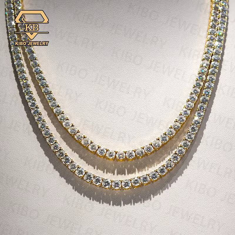 D Color Moissanite Tennis Chains Jewelry Hip Hop Gold Plated 925 Sterling Silver Shining VVS Moissanite Tennis Necklace Chain