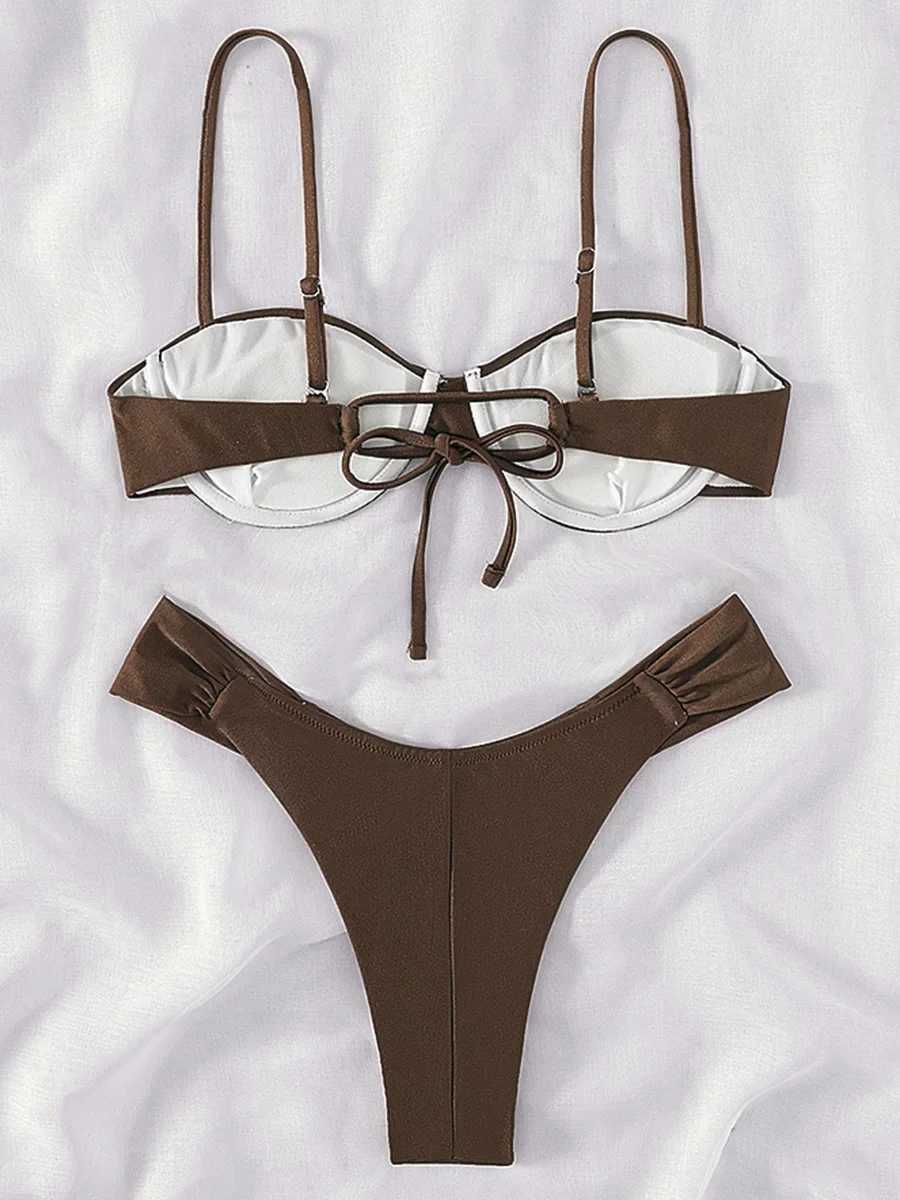 Sexy Wrinkled Underwired Brazilian Bikini Female Swimsuit Women Swimwear Two-pieces Bikini Set Triangle Bathing Suit Swim LadyW251113