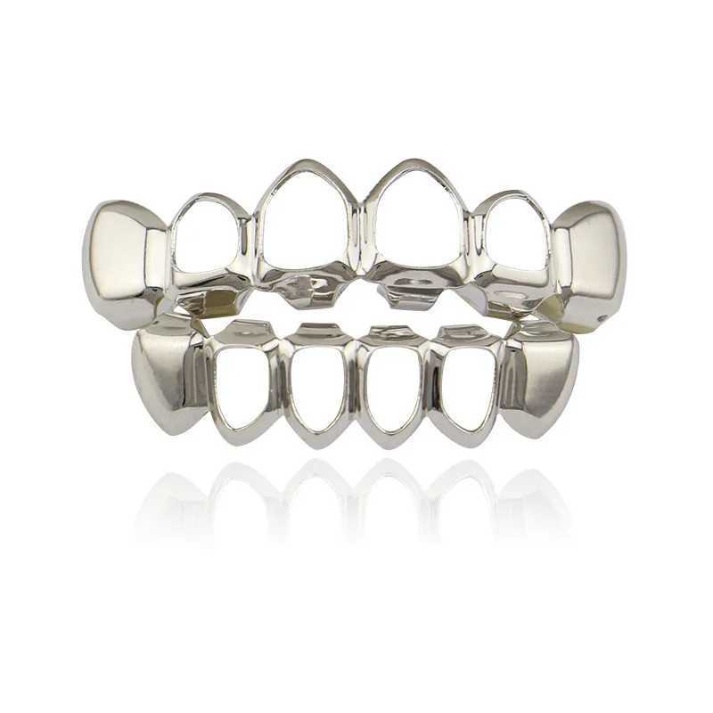 Hollow Grillz Mens Tooth Set Top and Bottom Copper Hip Hop Hat Fashion JewelryXJ250412