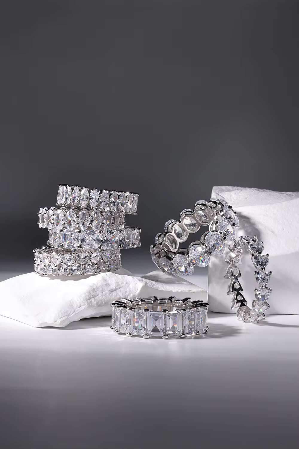 Dylam Silver Bague 8A Zirconia Eternity Engagement Diamond Wedding Ring Stackable 18K Gold Plated Rings Jewelry Women