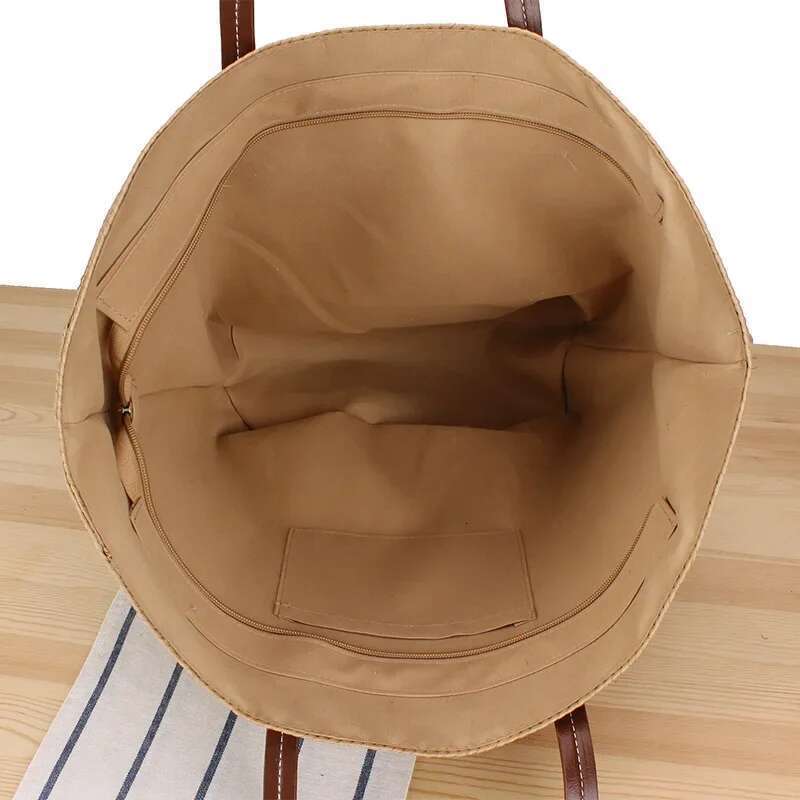 Handmade Beach Bag Large Capacity Summer Beach Straw Tote Female Bohemian Bali Travel Shopper Shoulder Bag With Zipper Handbag Kq1