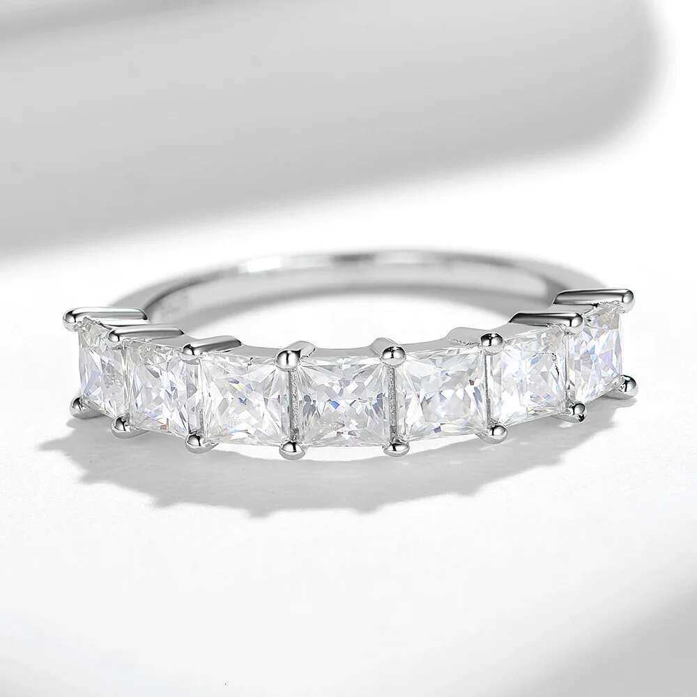 3.5*3.5mm Princess Cut All Moissanite Engagement Rings for Women Simulated Diamond 925 Sterling Silver Wedding Band Fine Jewelry
