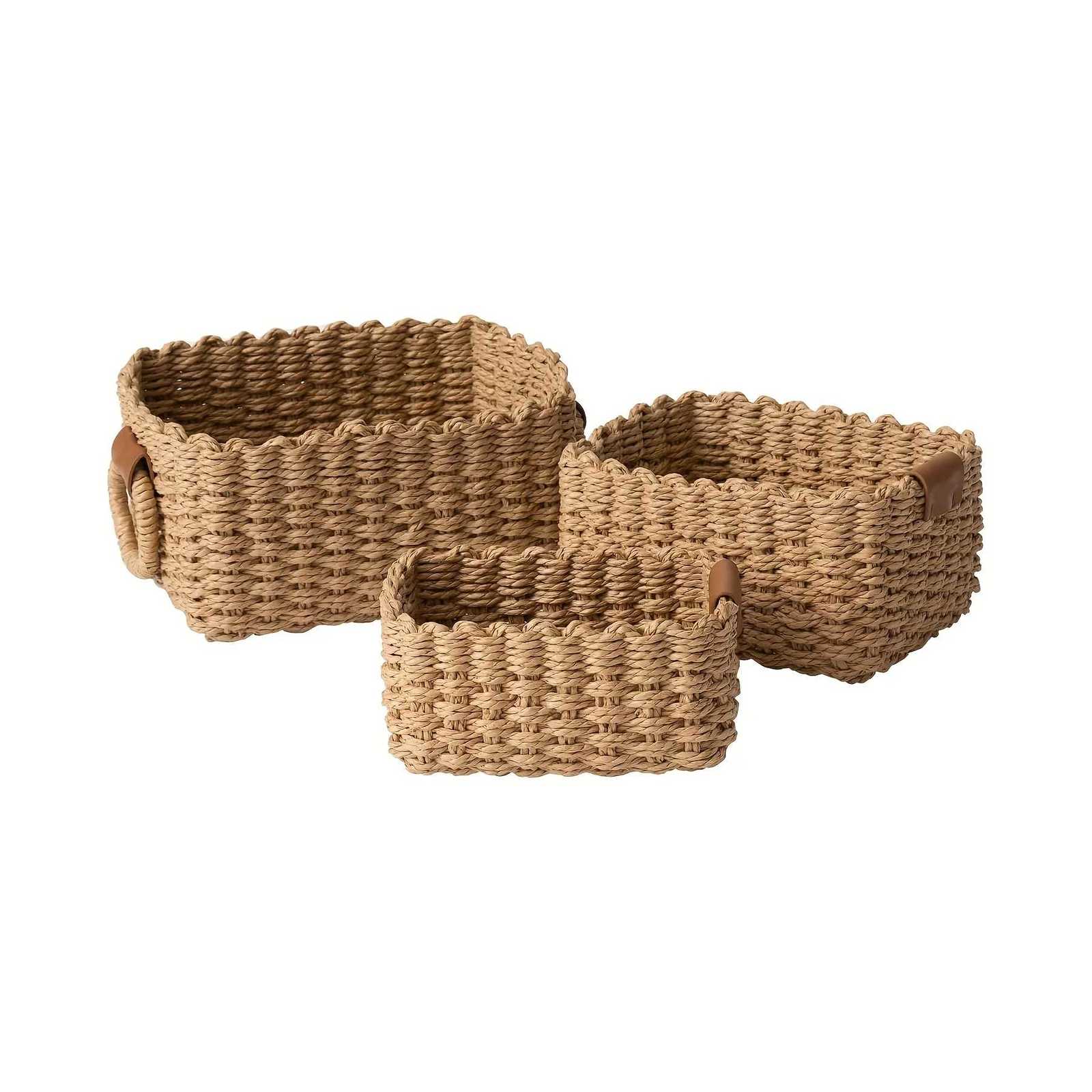 3pcs woven storage basket hand-woven storage basket storage rack for toys clothes books gifts etc Shelf Baskets Y251112