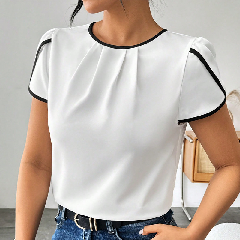 Womens clothing 2025 summer versatile short sleeved shirt pullover shirt top