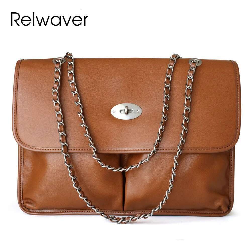 Relwaver Women Shoulder Bags Tree Cream Cow Postman Bag 2025 Spring Versatile Preppy Style Big Genuine Leather Handbags