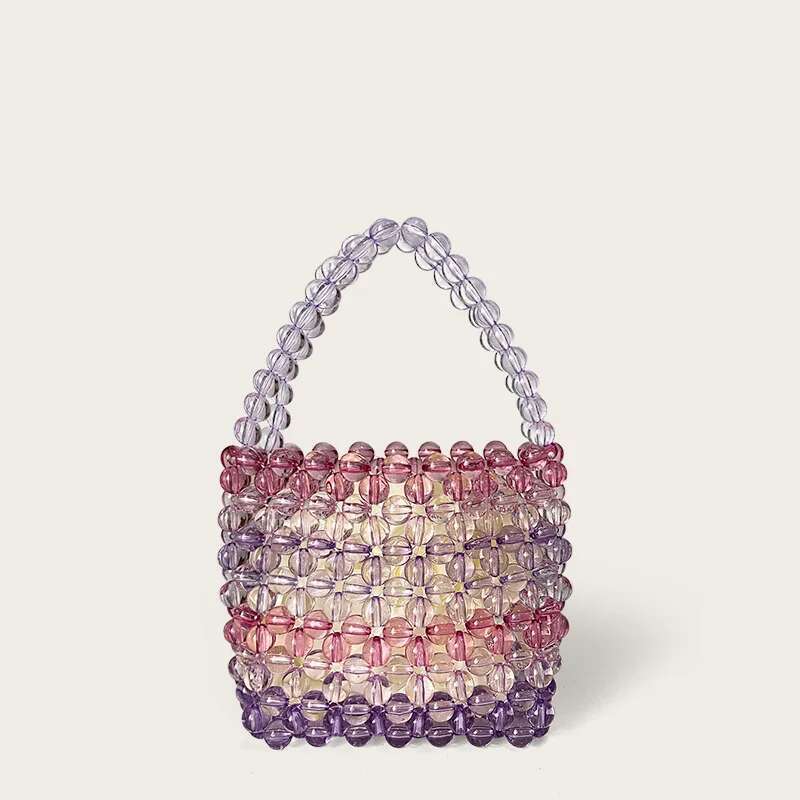 Handmade Beaded Woven Dinner Hand-Held Single Shoulder, Diagonal Cross Round Bucket Women's Bag, New