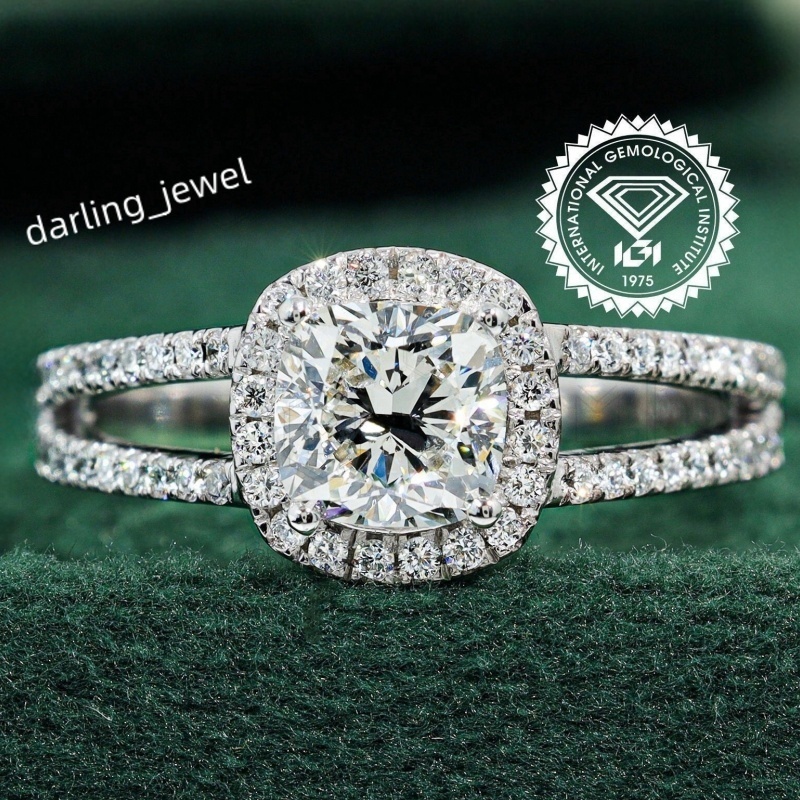 Gia Igi Certified CVD HPHT Lab Grown Cushion Halo Engagement Ring 14k/18k Solid Gold Jewelry for Women