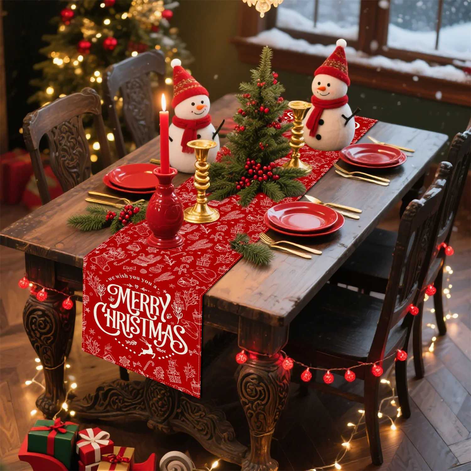 Christmas Elegant Merry Christmas Table Runner Perfect for Festive Holiday Kitchen Dining Table Decoration Home Party Y251113