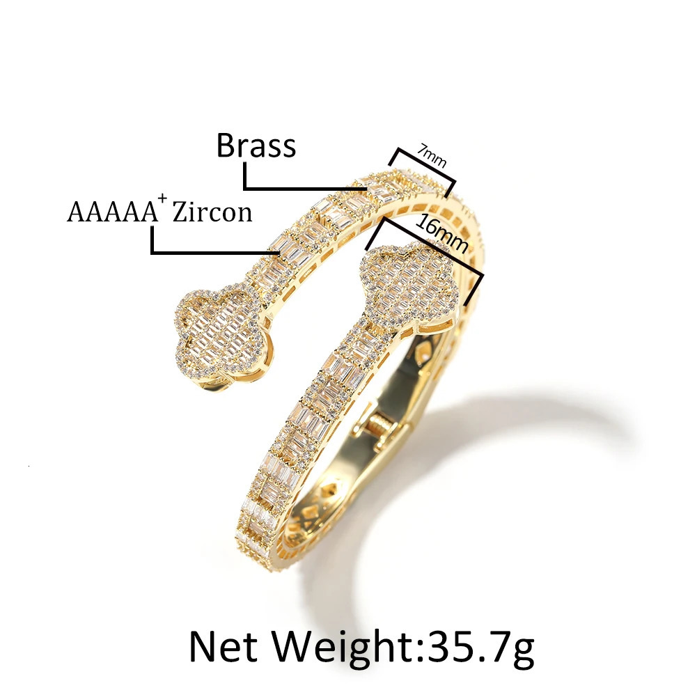 THE BLING KING Double Four Leaf Clover Cuff Bracelet For Women Prong Setting Baguette Cubic Zirconia Bangle Y2K Jewelry 251110