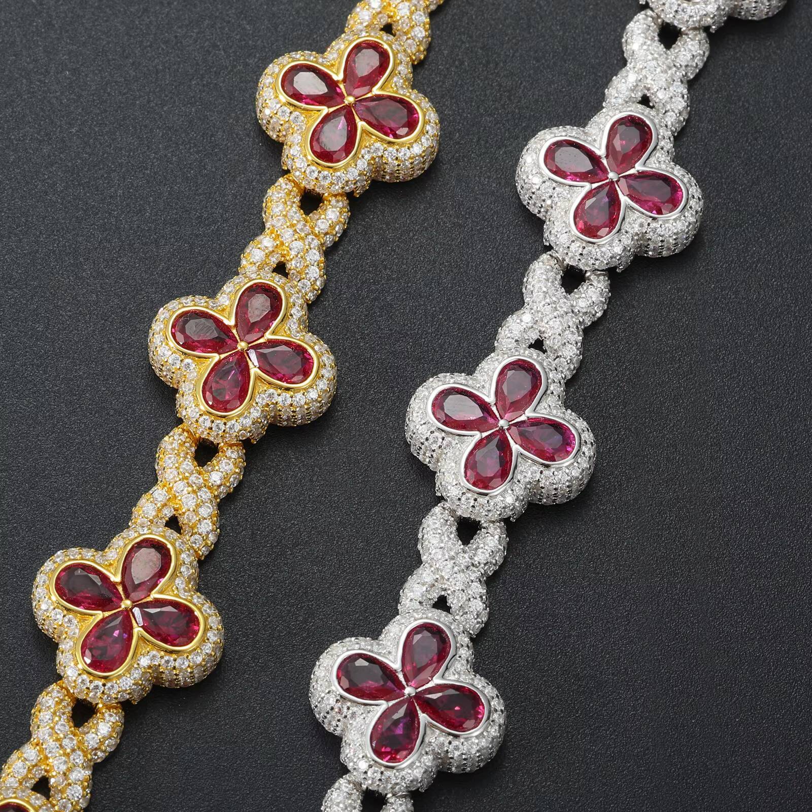 High Quality Fashion Four Leaf Clover Bracelet Luxury Brass AAAAA Colorful CZ Gemstone Hip Hop Link Chain Jewelry