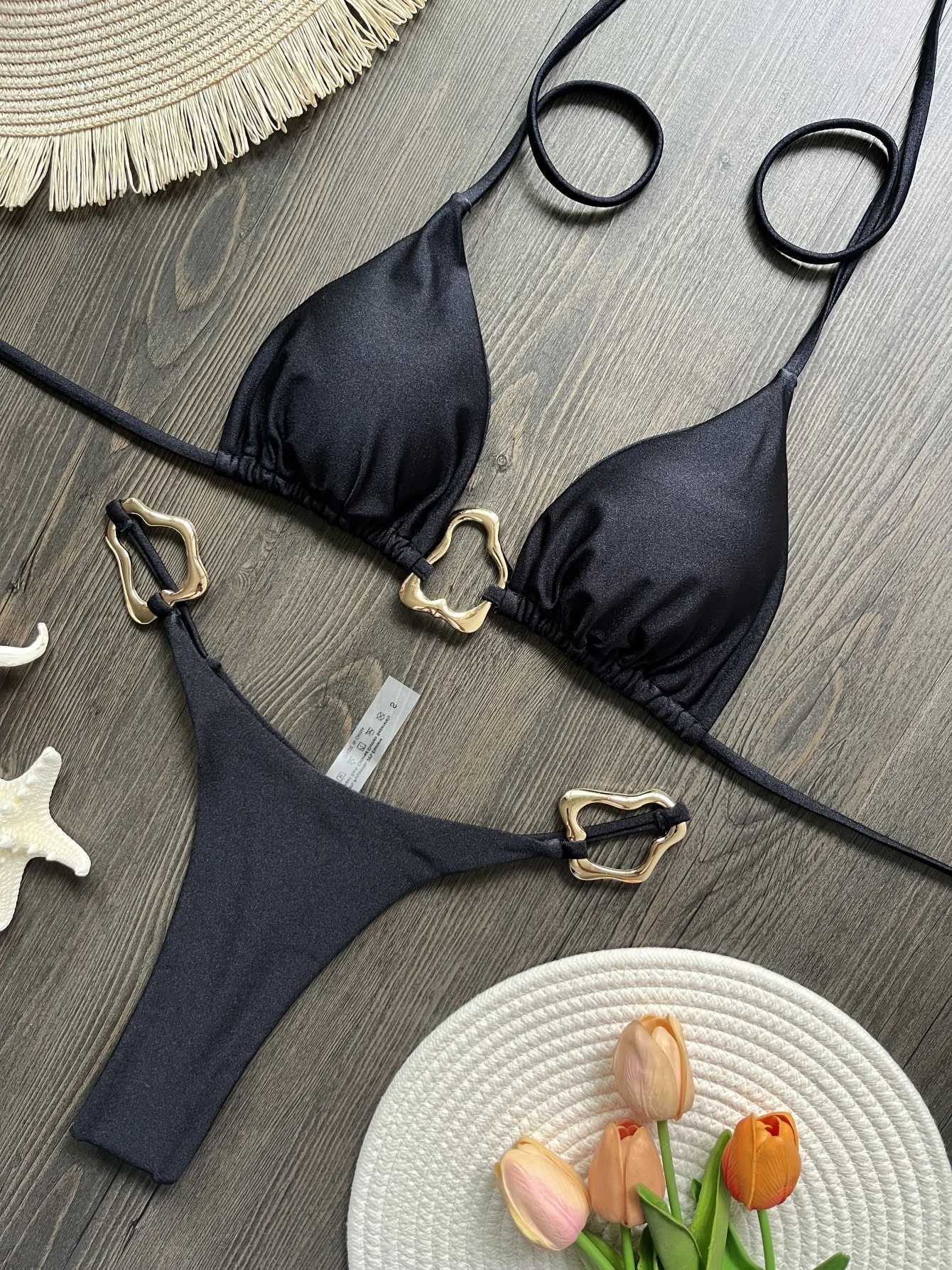 Sexy Halter Micro Bikini 2025 Women Swimsuit Solid Swimwear Thong Bikinis Set Brazilian Beach Wear Bathing Suit Biquini FemaleW251113