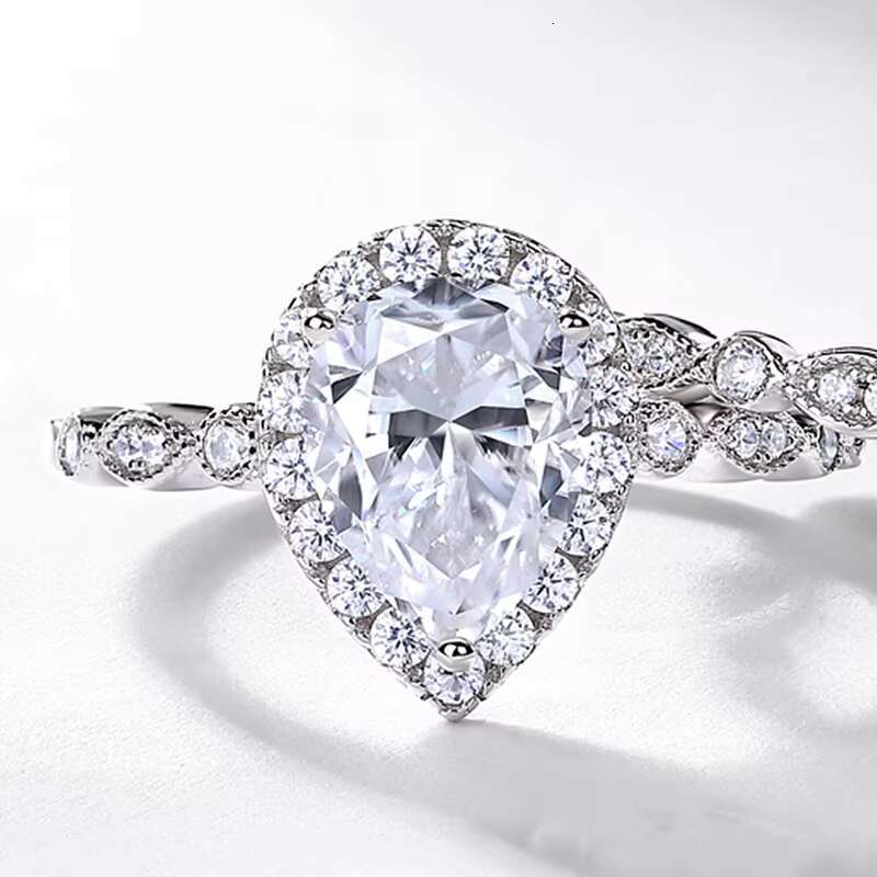 Moissanite Ring Silver Engagement Promise Ladies Woman Fine Jewelry Pear Sets Diamond for Women Moissanite Ring