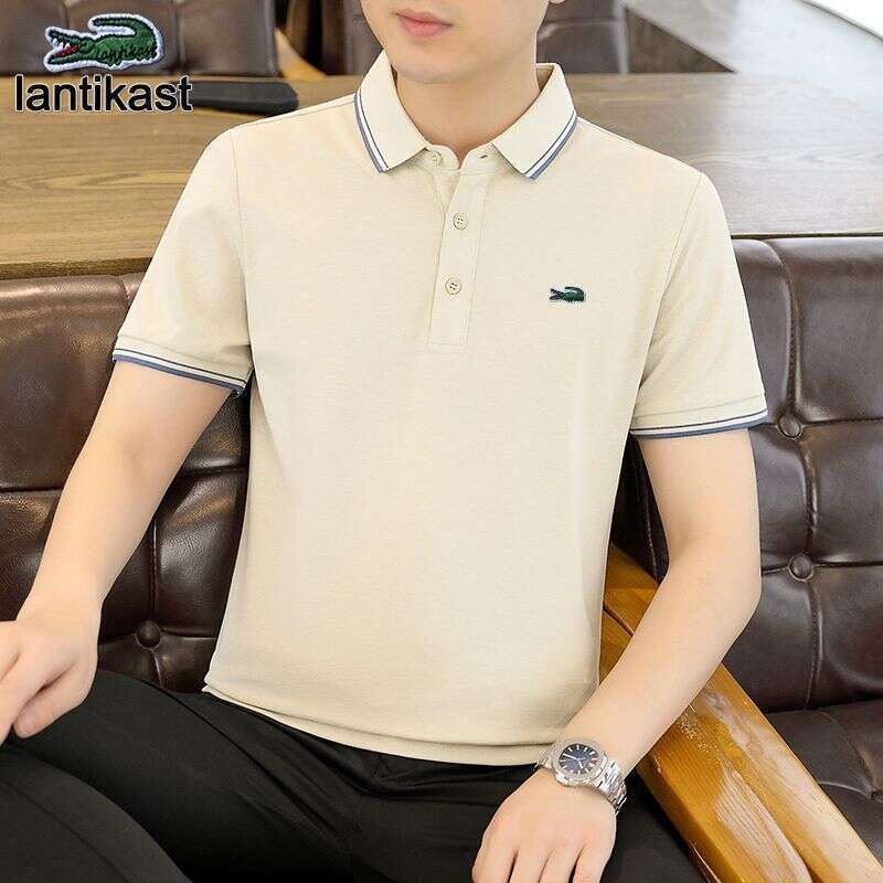 Noble Crocodile Polo designer handbag Shirt Men's Summer Short Sleeve Cotton T-Shirt Turn-down Collar Business High-end Loose Fit Trendy Tee