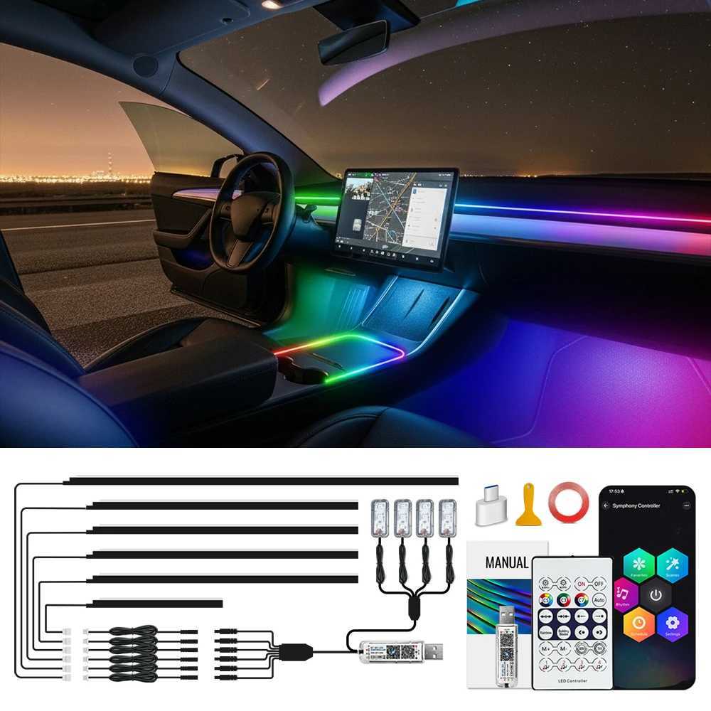 Wireless APP Control RGB Car Interior Lights Multicolor EL Wire Ambient Lighting Kit Waterproof for Cars TruWaterproof Car Ac W251112