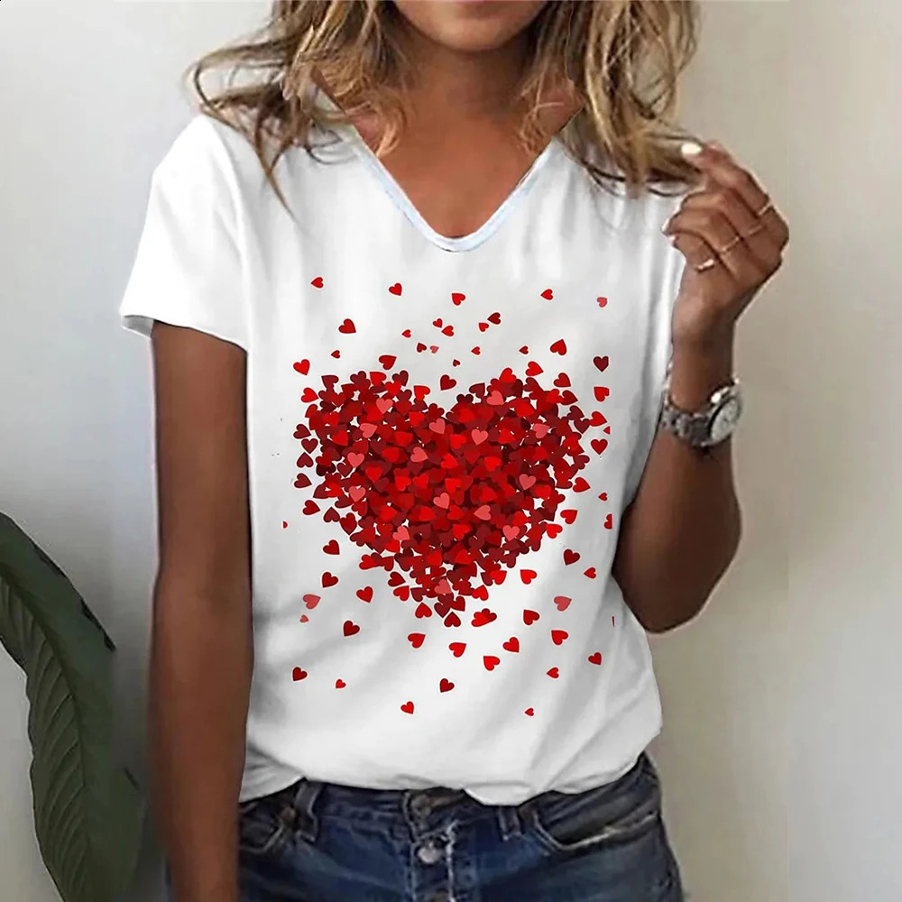 Fashion womens Tshirt Love Print short sleeved dress Harajuku oversized top 250407