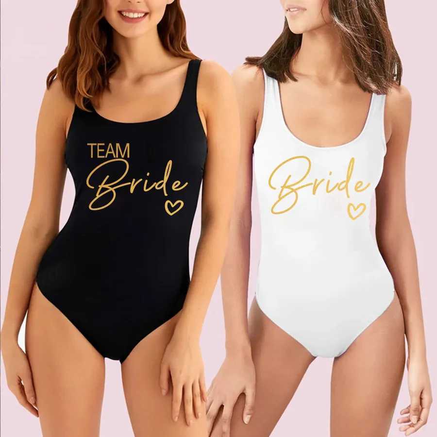 S-3XL White Bridal Swimsuit Women 2025 New Team Bride One-Piece Swimwear For Bachelorette Party Hen Party Bathing SuitsW251113