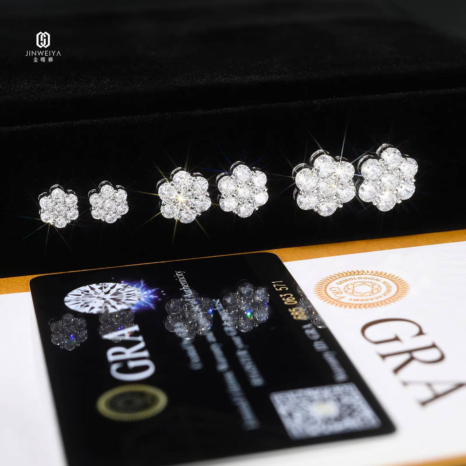 Hiphop Jewelry 925 Sterling Silver Iced Out VVS Moissanite Stud Screw Back Earrings Multisize Flower Cluster Earrings