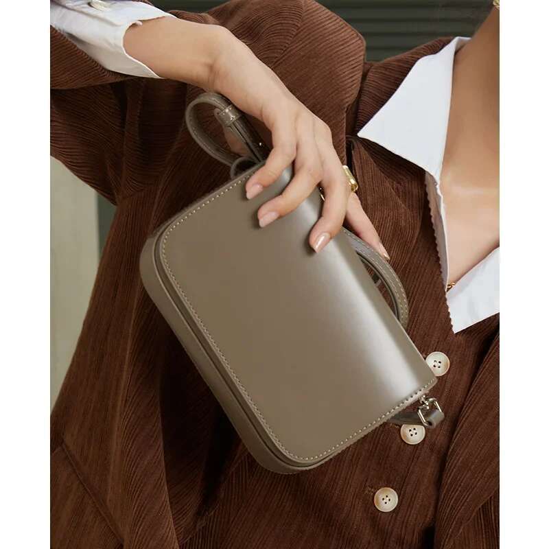 Genuine Leather Women Small Square Retro Handbags High Quality Ladies Phone Bag Solid Color Shoulder Messenger Bags
