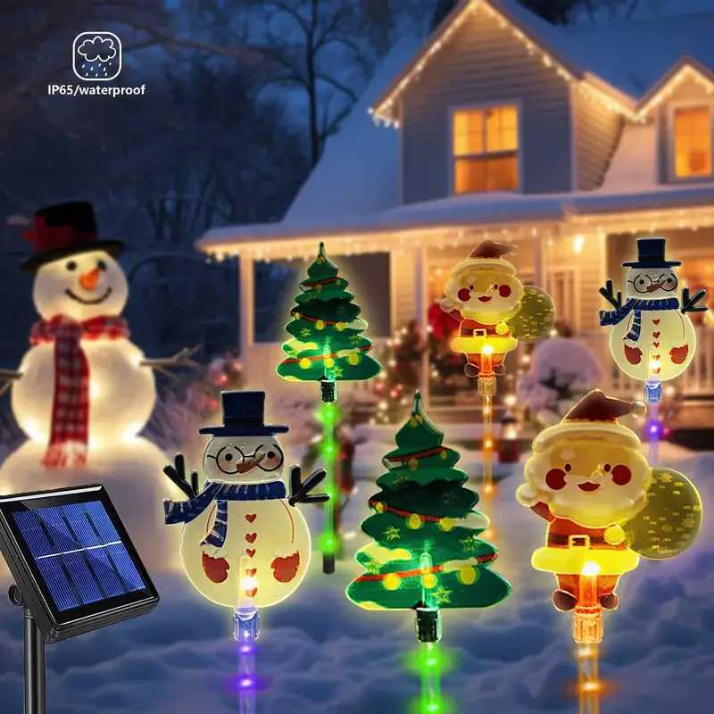 6PCS Solar Christmas Pathway Lights Solar Christmas Decor LED Lights Outdoor Waterproof Garden Stake Lights Walkway Holiday 862 M251113