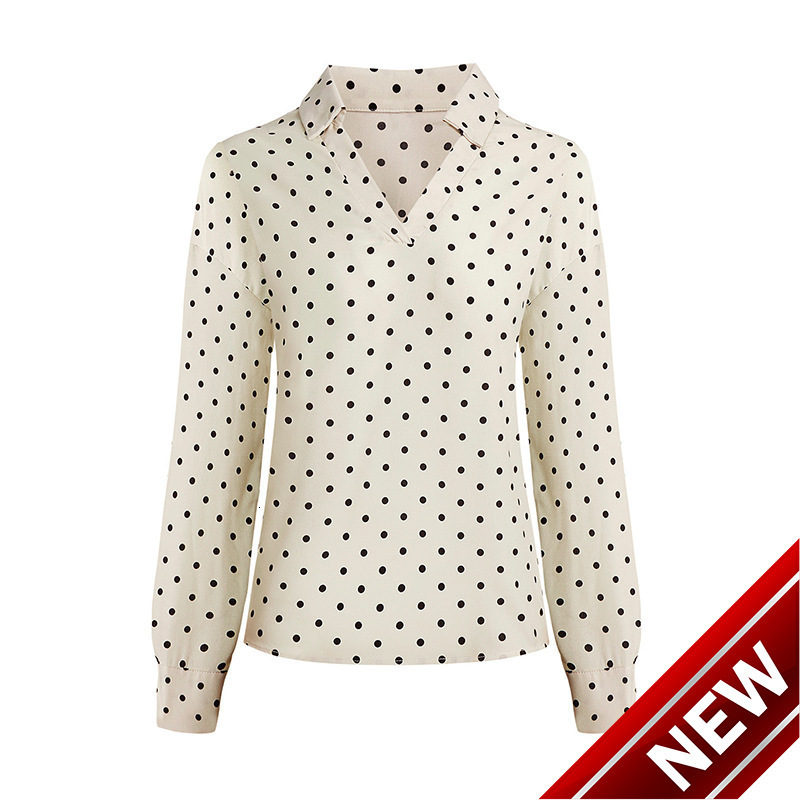 High end V-neck classic black polka dot long sleeved shirt for women spring 2025 new style shirt for women