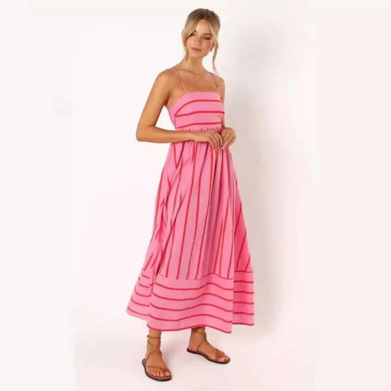 Spring And Summer Striped Camisole Backless Large New Style Women's Collarless Sleeveless Oversized Swing Dress 2024