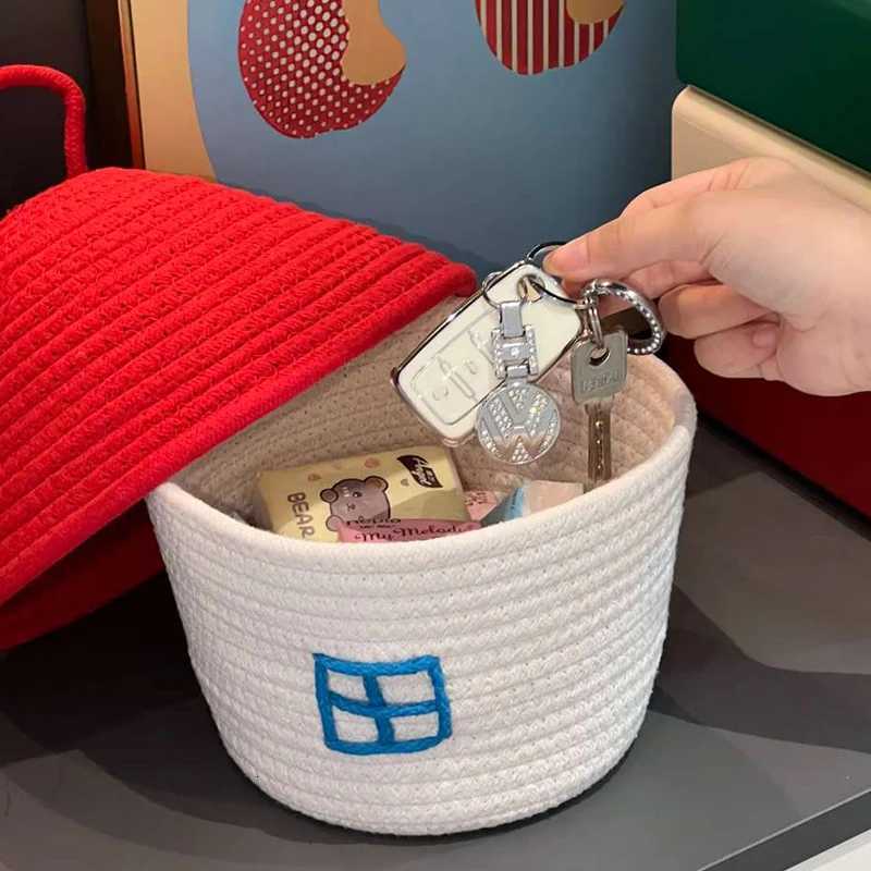 Cartoon House Shape Cotton Rope Woven Storage Basket Sundries Snacks Basket Kids Toys Container He Desktop Organizer Y251112