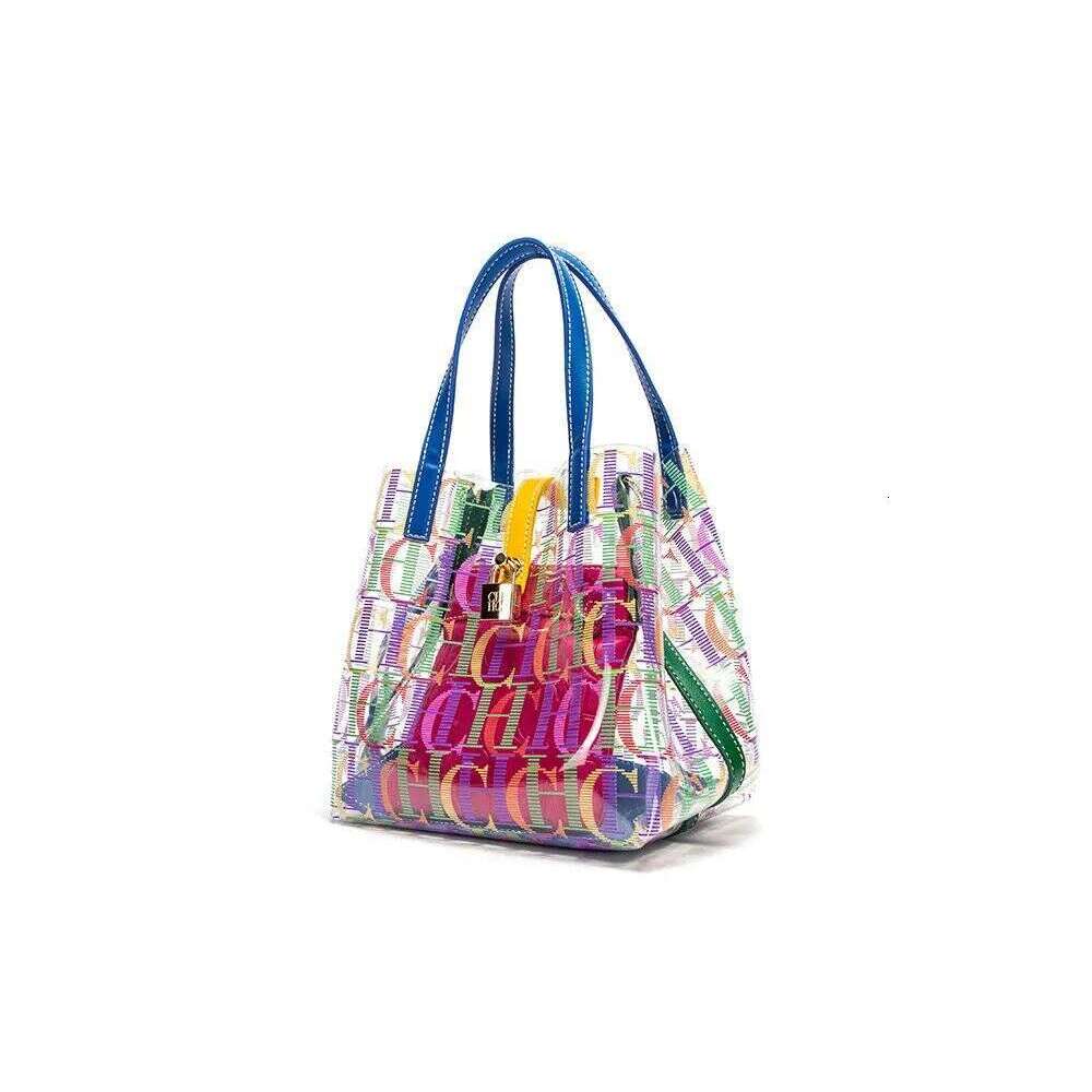 CHHC Macaron Colored Women's Large Capacity Handbag Transparent PVC Letter Printed Shopping Mother Bag