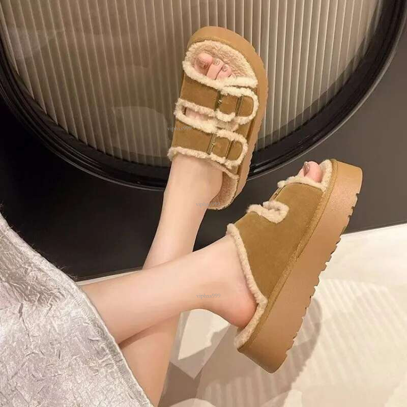 New Free Shipping Designer Shoes Boken And Slippers For Women 2025 Autumn/winter Outerwear Internet Red Thick Bottom Hairy Slippers Versatile Women 