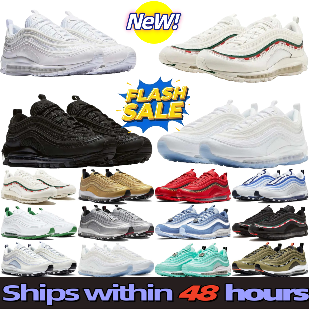 Top designer running shoes 97 full-length air-cushioned shock-absorbing and wear-resistant sports shoes water ripple design trendy casual shoes 36-46