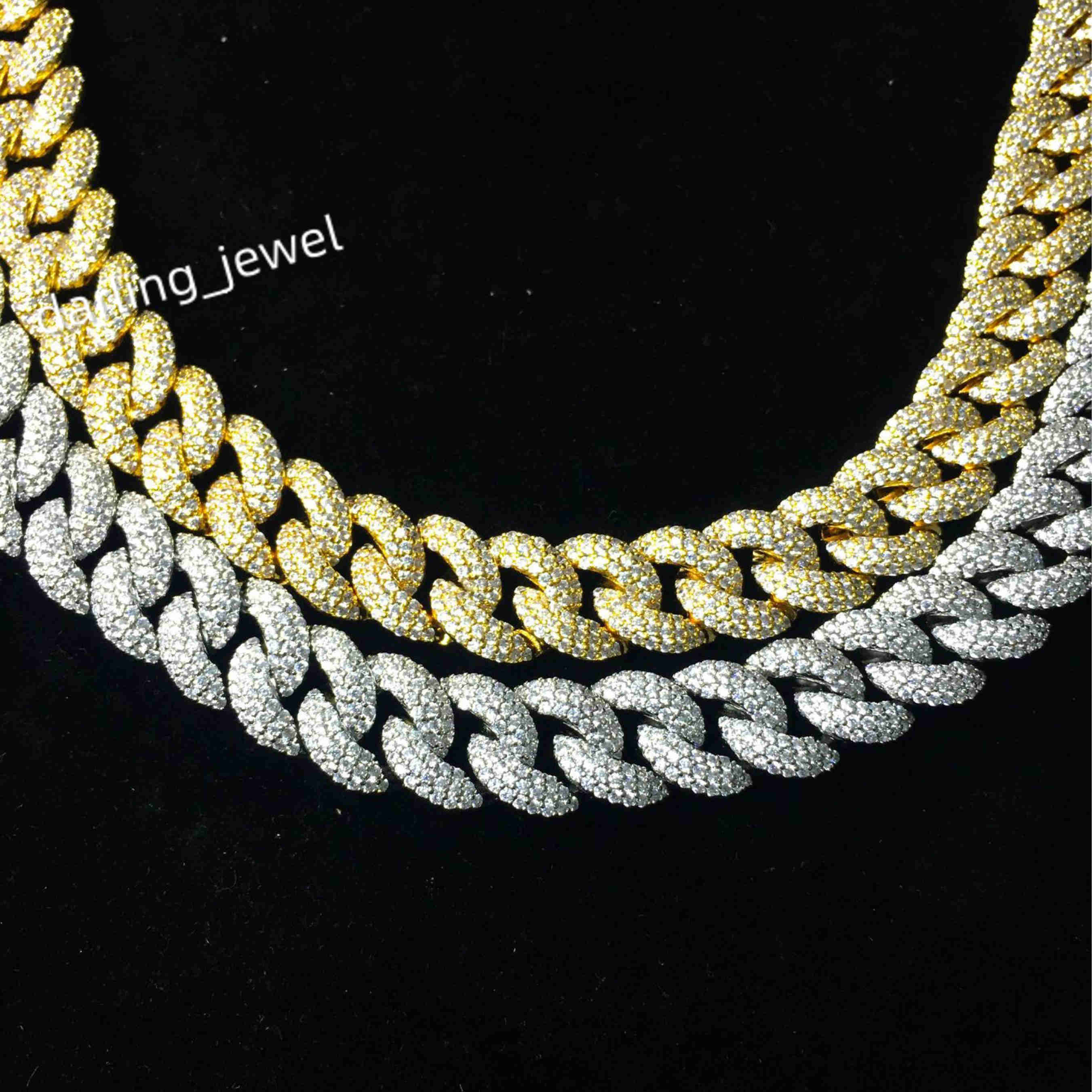 Solid Gold Plated 925 Sterling Silver 13mm-15mm Wide Moissanite Cuban Link Chain Iced Out Necklace for Men for Gifts Parties