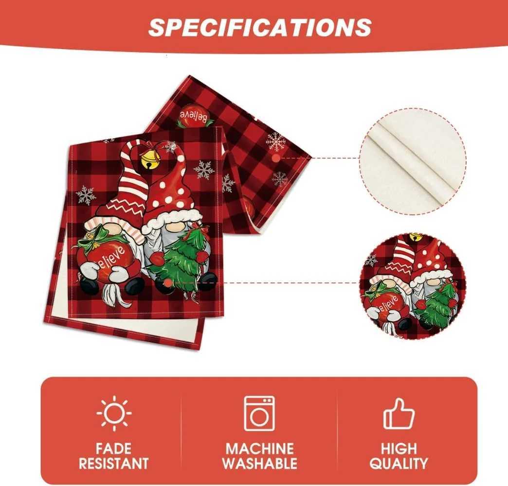 Christmas Artoid Mode Red and Black Buffalo Plaid Gnome Believe Snowflakes Christmas Table Runner Seasonal Winter Holiday Kitchen Dining Y251113