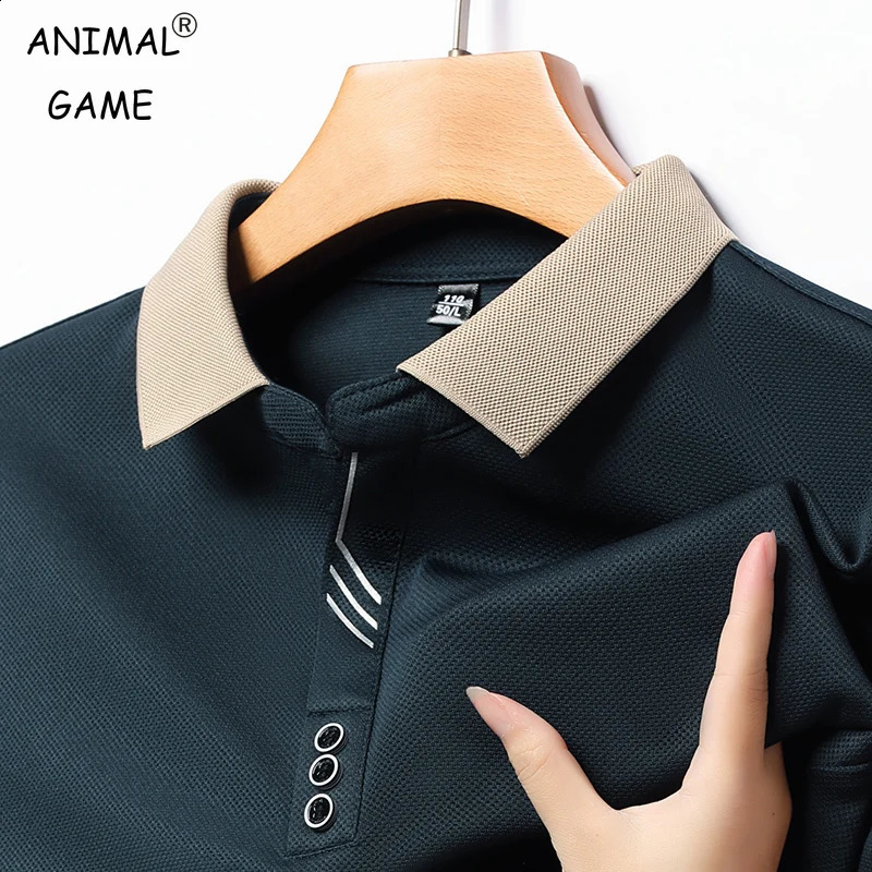 Mens Long-sleeved Polo Shirt Sweatwear Business Casual Top Fashion Classic Solid Color Male Basic V-neck Top 250409