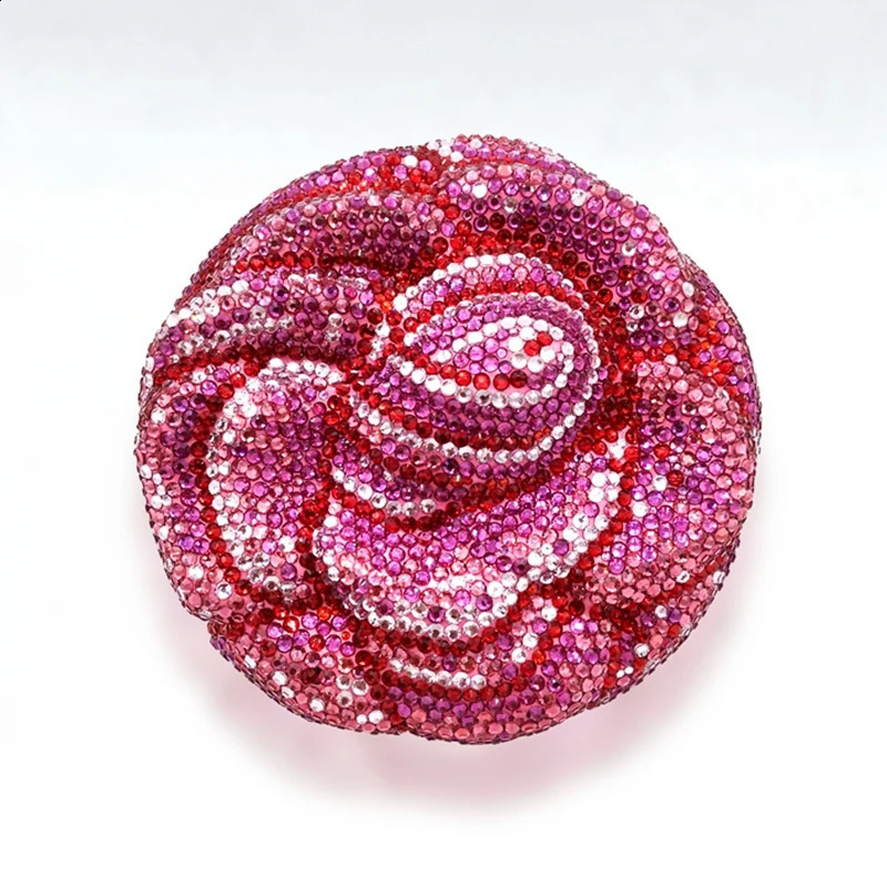 XIYUAN Women Pink Crystal Clutch Purse Rose Flower Handbag Party Wedding Evening Bag Bridal Purses Florals Minaudiere Bag 250409