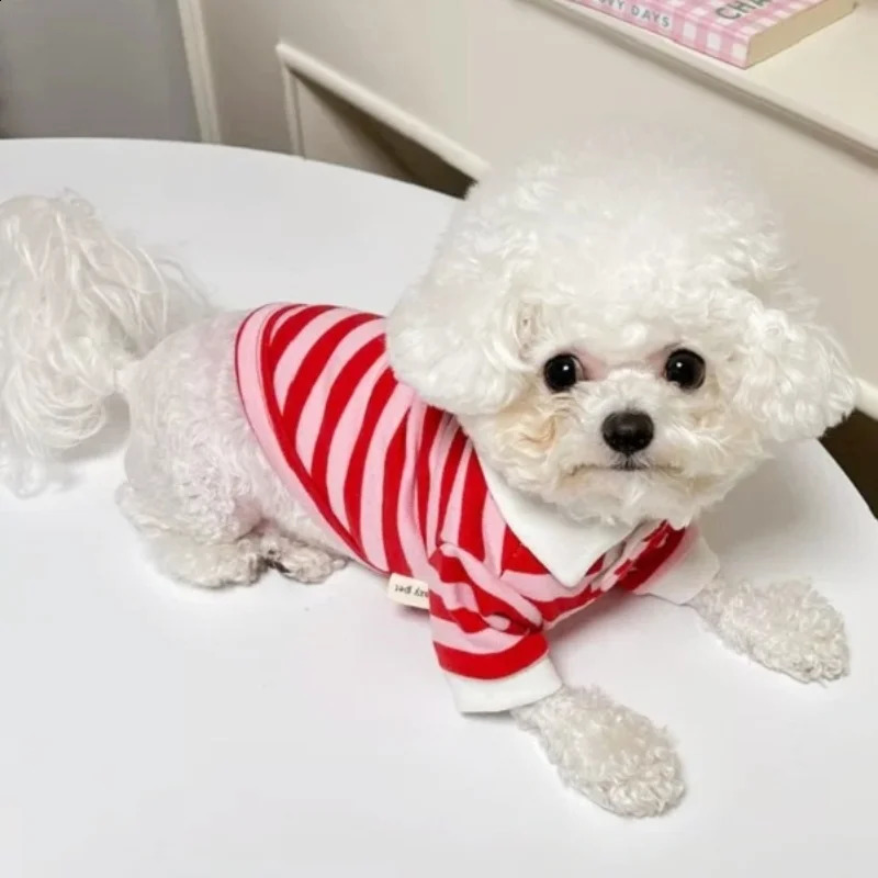 Pet Dog Polo Shirt Summer Cool Dog Clothes Cute Striped Dog Sweathshirt Breathable Cat Shirt Pet Costumes Simple Dog Vest 250407