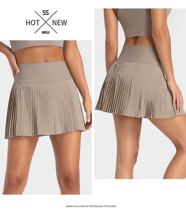 Womens sports tennis skiing high waist tight yoga tennis shorts pleated pocket skiing with pockets leak proof and quick drying Y250412
